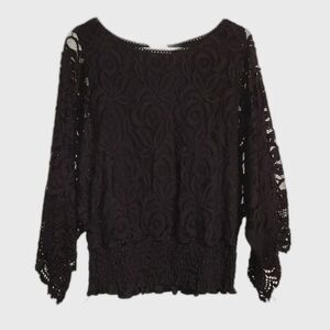 New Lauren Michelle Black Rose Dolman Sleeve Top Medium